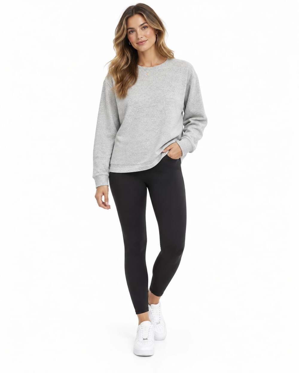 FRAME Women's Light Gray 100% Cotton Crewneck Sweatshirt Long Sleeve (Size M)
